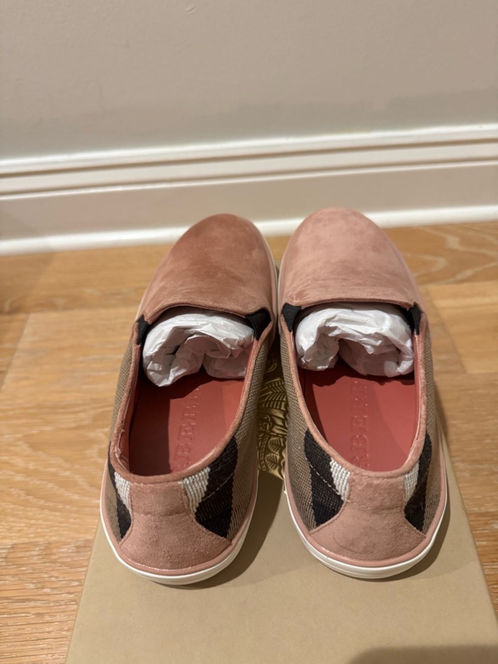 Burberry Pink Suede Slip-On Loafers - Picture 3 of 6